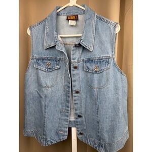 Vintage 90s Western Denim Vest XL USA Made Faded Glory Light Wash Cowgirl